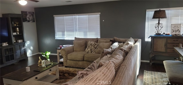 living room with hardwood / wood-style flooring