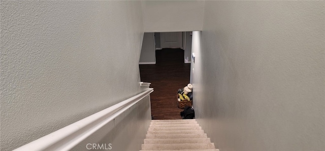 stairway with hardwood / wood-style floors