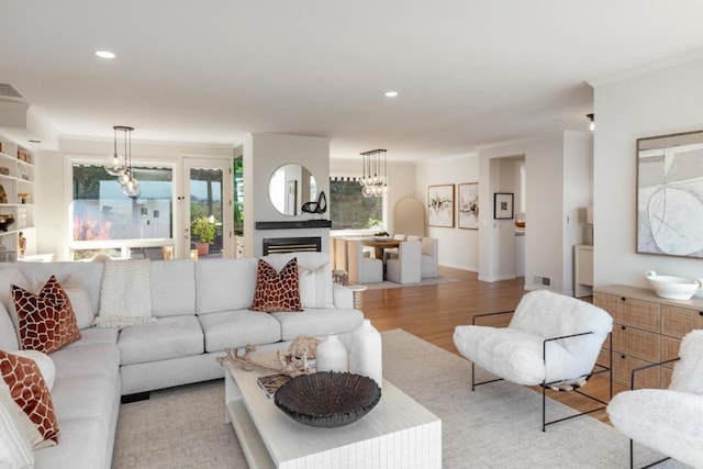 living room featuring light wood-type flooring