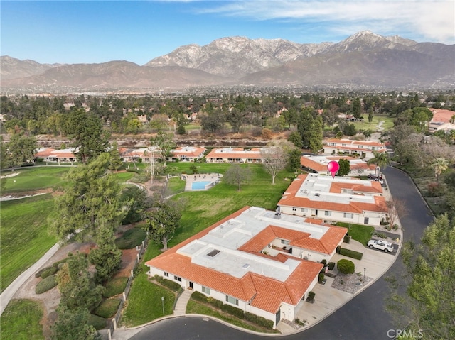 drone / aerial view with a mountain view