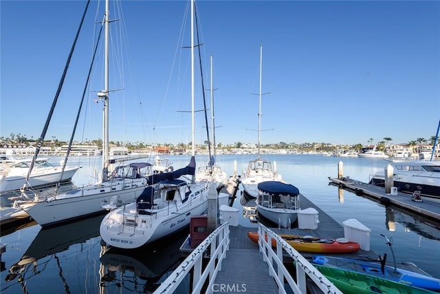 view of dock with a water view