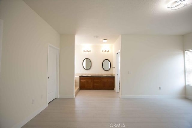 interior space with hardwood / wood-style flooring and vanity