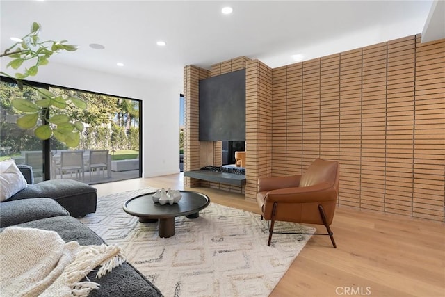 living room with light hardwood / wood-style floors