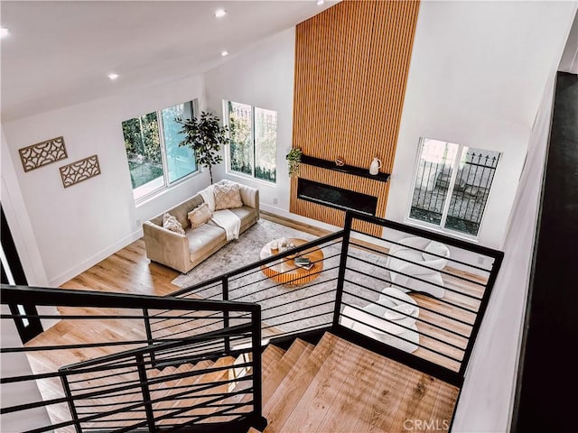 living room featuring light hardwood / wood-style floors and a fireplace