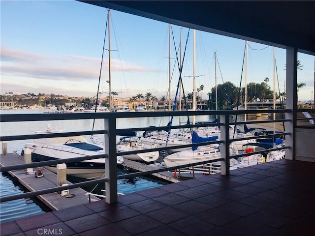 dock area with a water view