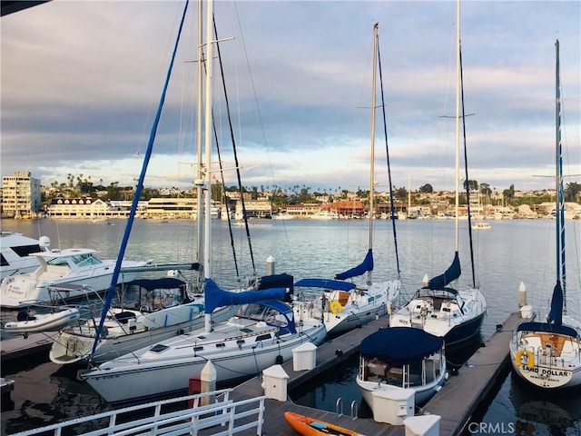 view of dock featuring a water view