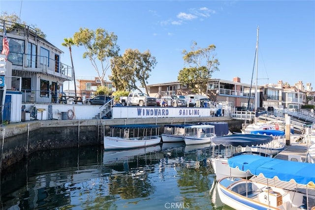 view of dock with a water view