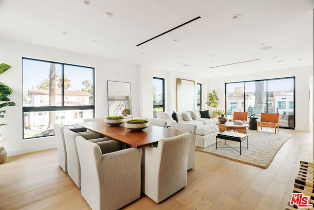 dining space with light hardwood / wood-style floors