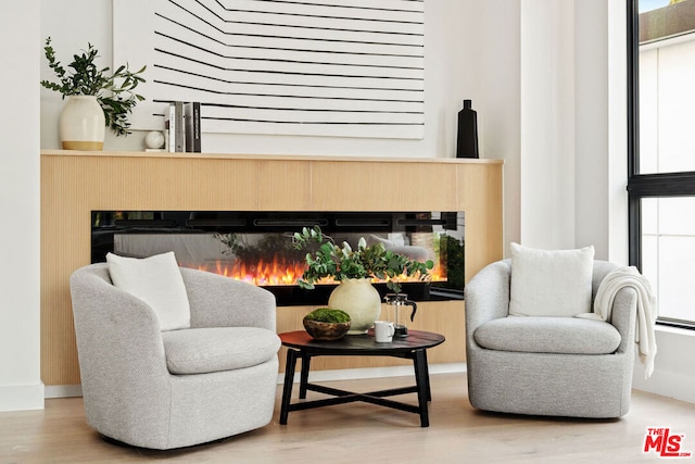 sitting room featuring wood-type flooring and a wealth of natural light