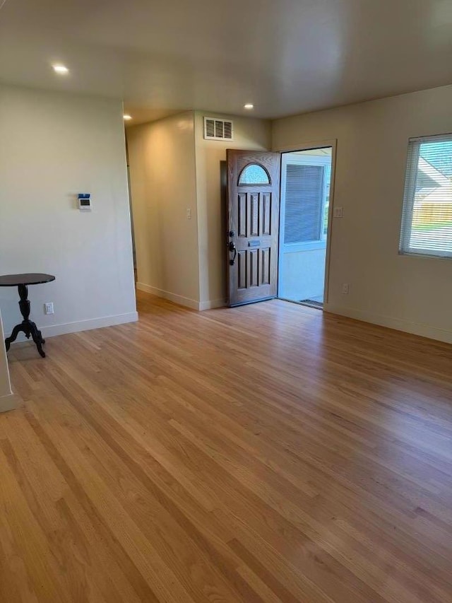 interior space with light hardwood / wood-style floors