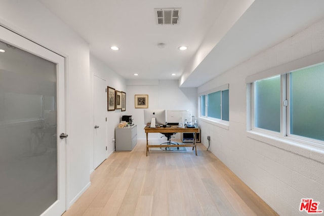 home office featuring light wood-type flooring