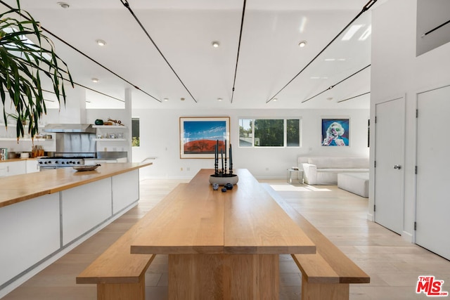 dining space with light hardwood / wood-style floors