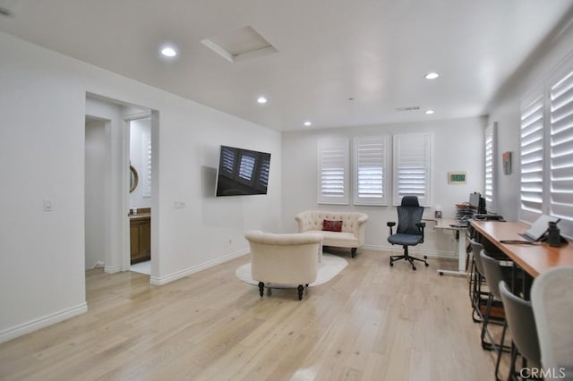 office area featuring light hardwood / wood-style flooring