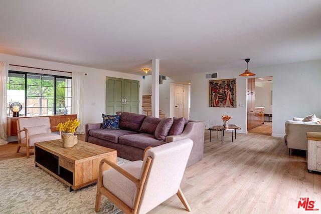 living room with light wood-type flooring