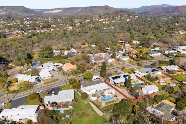 drone / aerial view featuring a mountain view