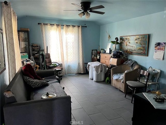 living room with ceiling fan