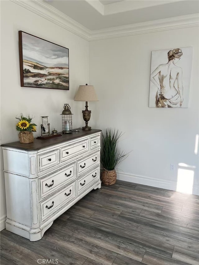 interior details featuring crown molding and wood-type flooring