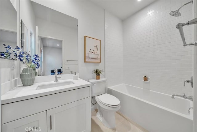 full bath with shower / tub combination, vanity, and toilet