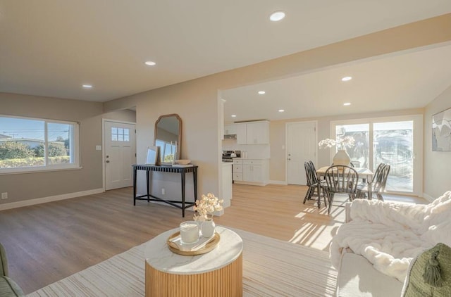 living room with light hardwood / wood-style floors