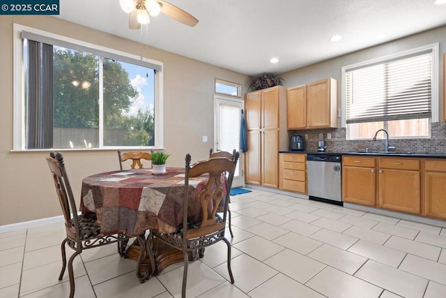 kitchen featuring backsplash, dishwasher, and a healthy amount of sunlight