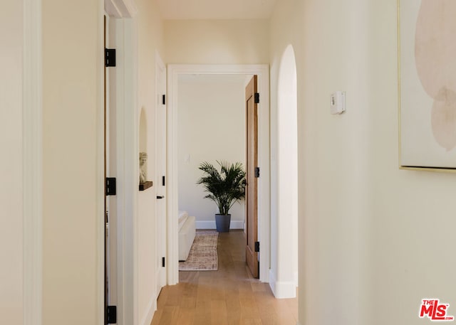 corridor with light hardwood / wood-style flooring