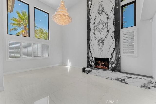 living room with a fireplace