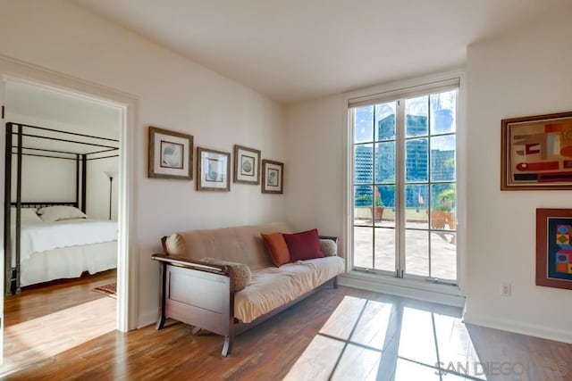 living area with hardwood / wood-style floors