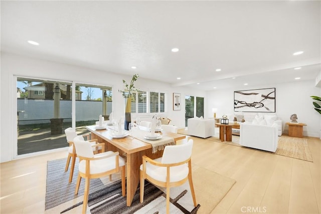 dining space with light hardwood / wood-style flooring