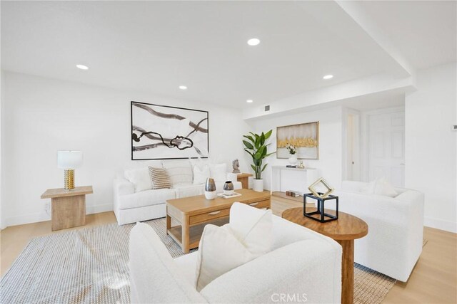 living room with light hardwood / wood-style flooring