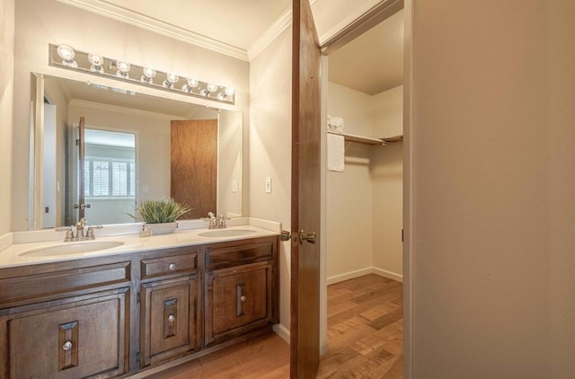 bathroom with crown molding and vanity