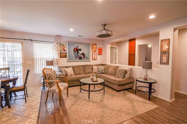 living room featuring light hardwood / wood-style flooring