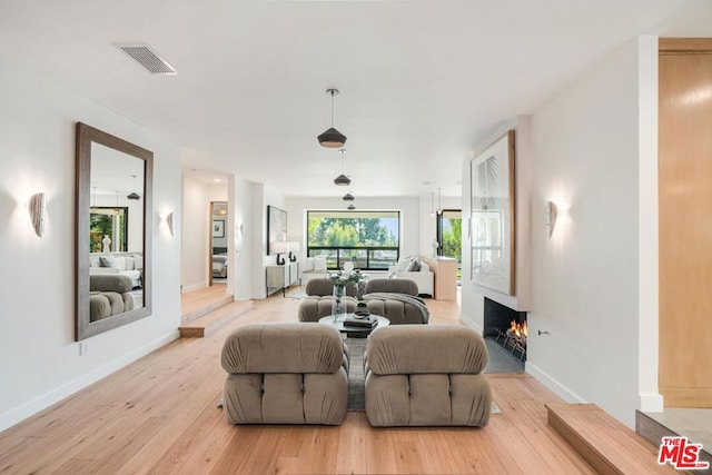 living room with light wood-type flooring