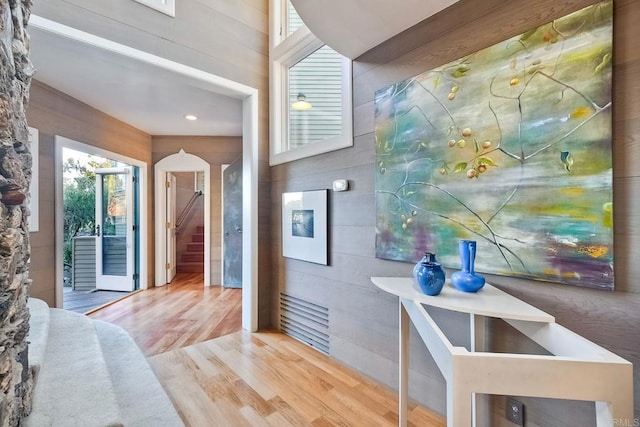 bathroom with hardwood / wood-style flooring