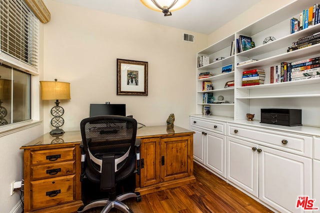 office area with dark hardwood / wood-style flooring