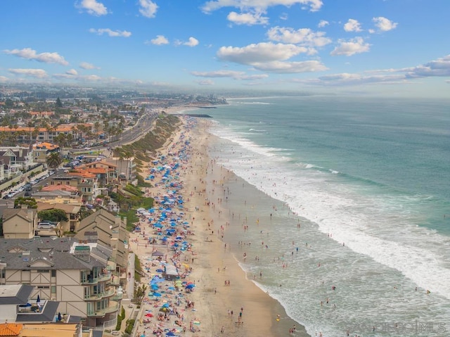 aerial view with a view of the beach and a water view