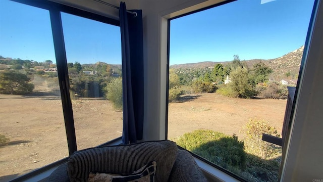 interior space with a mountain view