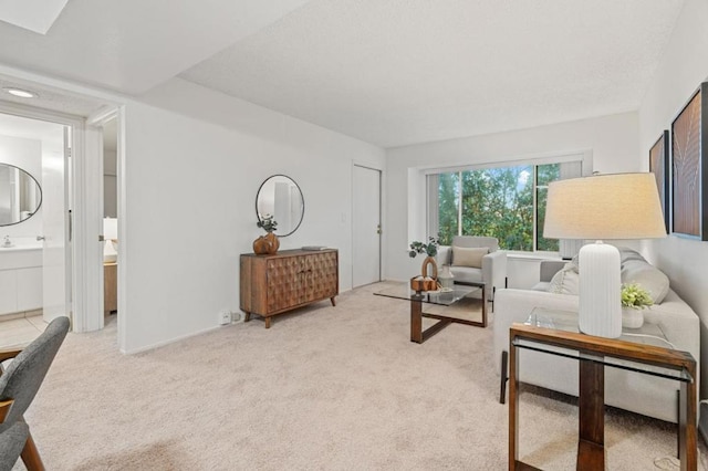 living room with light colored carpet