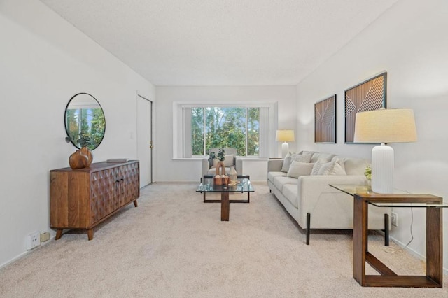 living room featuring light colored carpet