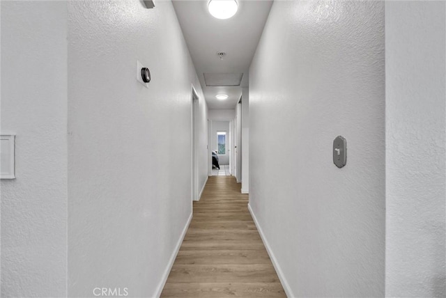 hallway with light hardwood / wood-style flooring