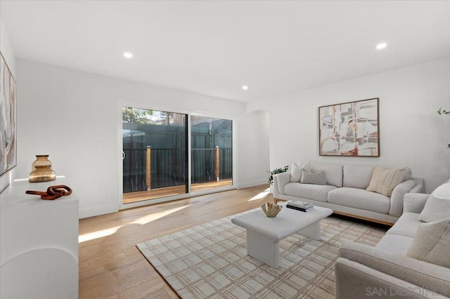 living room with light hardwood / wood-style floors