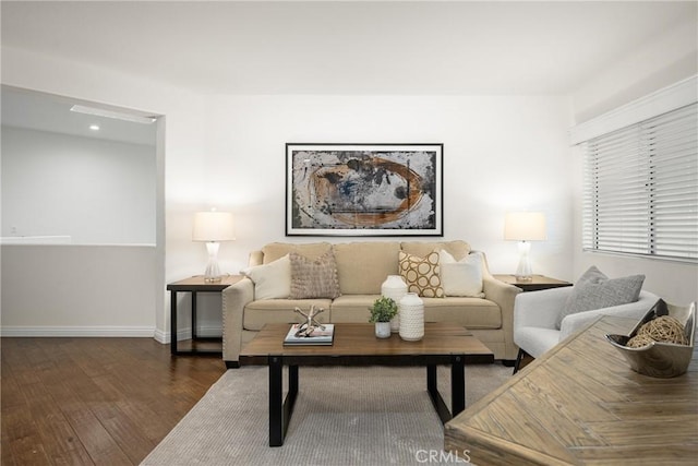 living room featuring dark hardwood / wood-style flooring