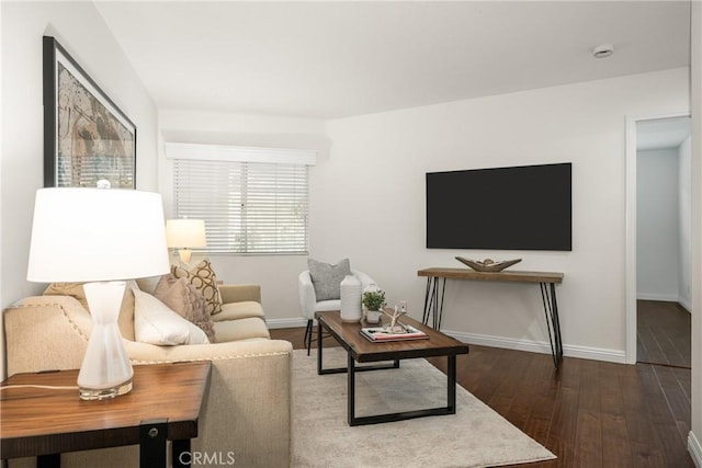 living room with dark wood-type flooring