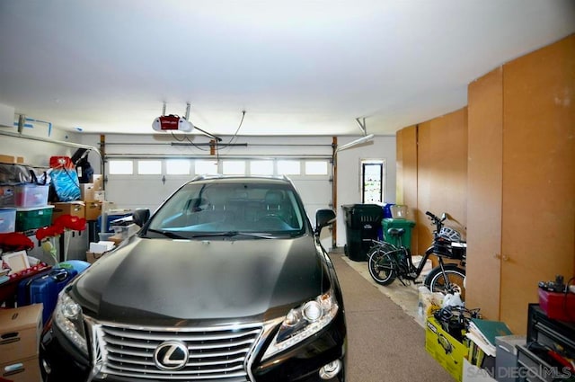 garage with a garage door opener