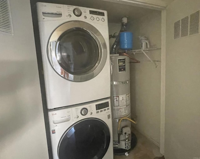 4115 Cyprus Island Ct, Fallbrook, CA 92028 - laundry area featuring stacked washer and clothes dryer and water heater