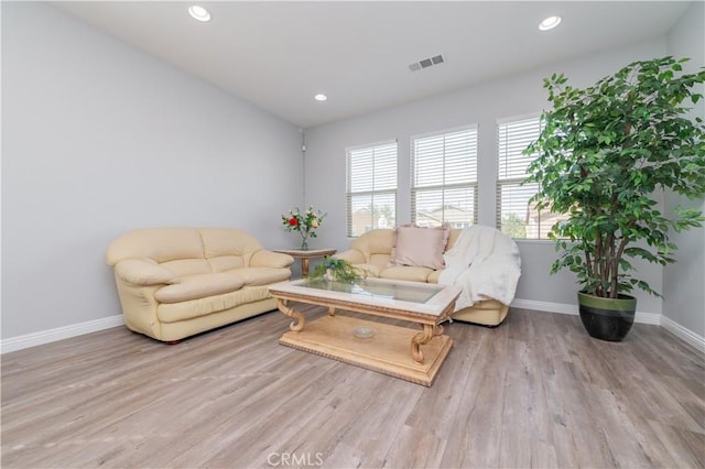 living room with light wood-type flooring