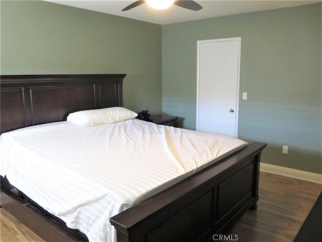 bedroom featuring ceiling fan and hardwood / wood-style flooring