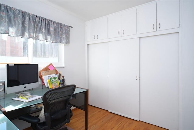 office space with light hardwood / wood-style flooring