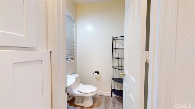 bathroom with wood-type flooring and toilet