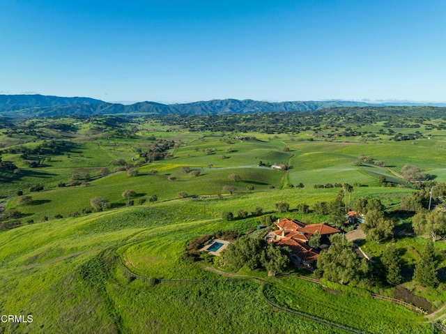 birds eye view of property featuring a mountain view