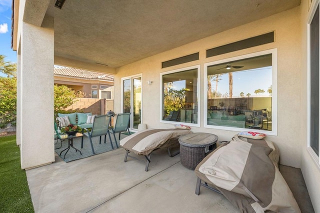 view of patio featuring an outdoor living space and grilling area